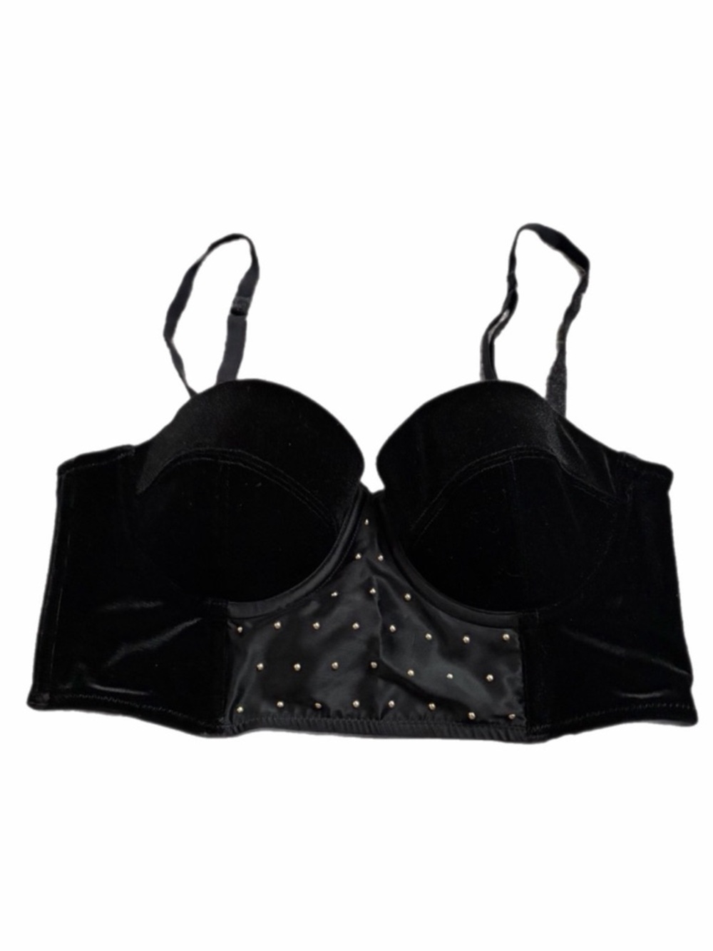 90s European Vintage C&A Velour Studded Corset Bustier (Black/Gold) Size S/M